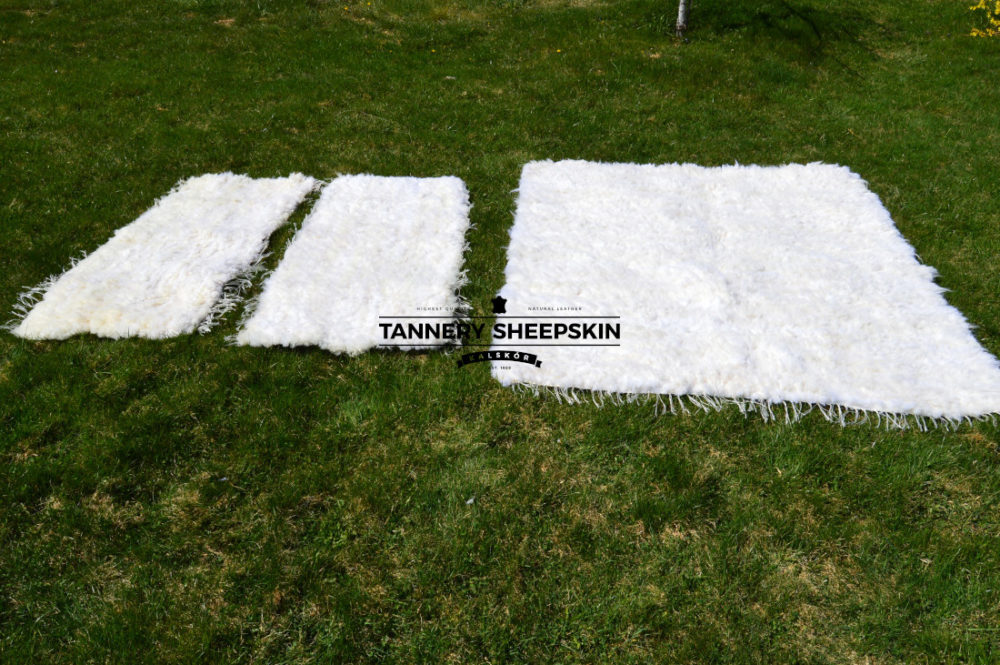 Set de couvre-lits en peau de mouton tissée blanc Dywany i narzuty Producent owczych skór dekoracyjnych | Tannery Sheepskin | KalSkór 5